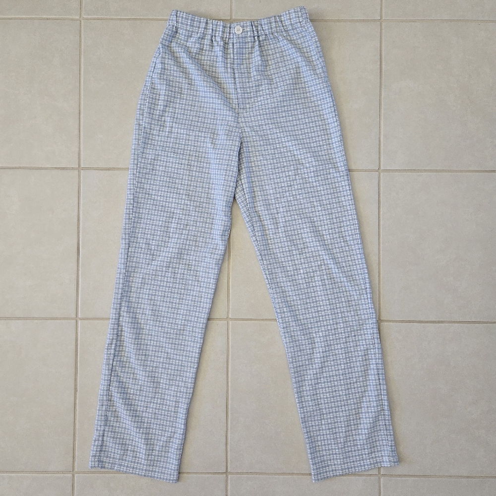 Brandy Melville John Galt S Baby Blue Casual Plaid Pants High Waisted Wide Leg